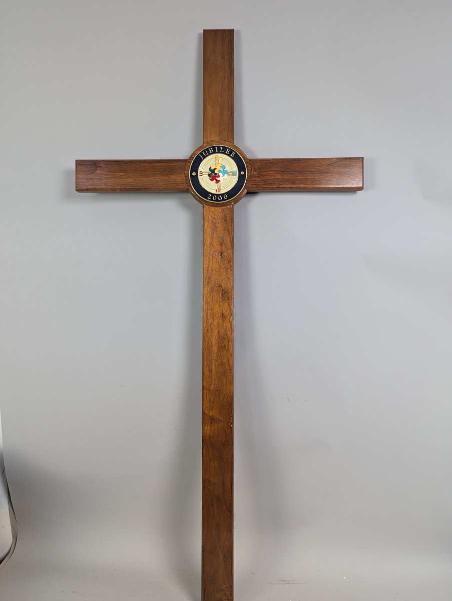 Large Wooden Wall Cross with Great Jubilee 2000 Medallion by Emanuela Rocchi