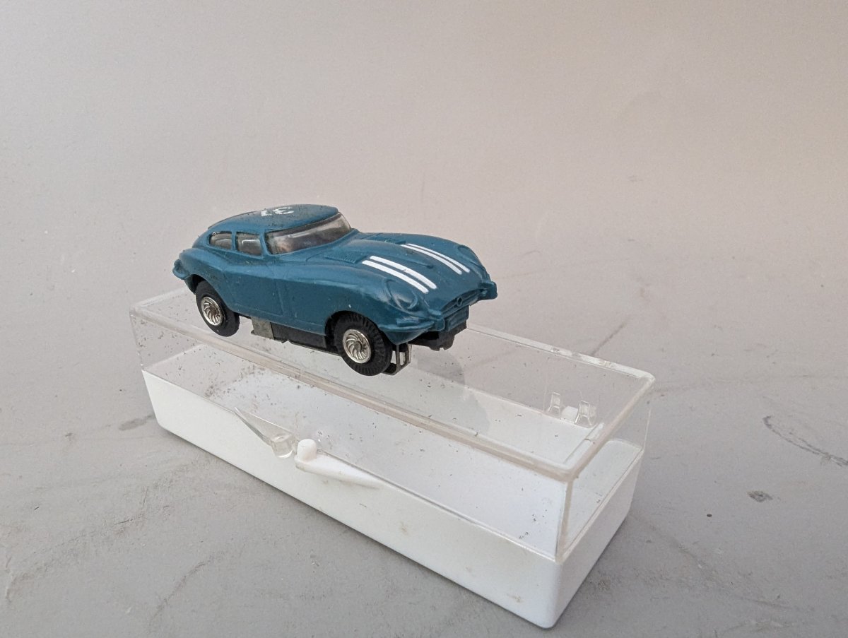 Vintage Marx HO Scale Jaguar XKE Slot Car with Original Plastic Case Collectible Toy