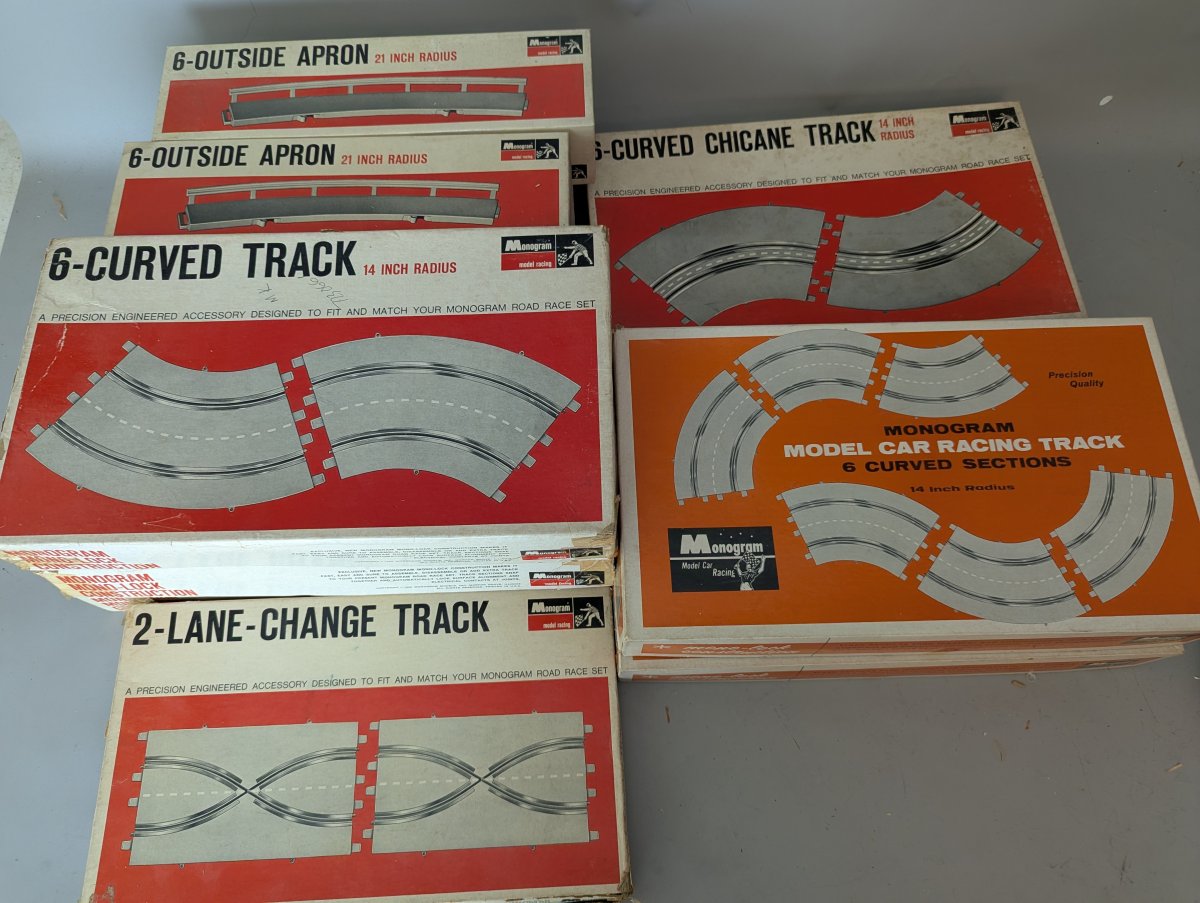 Monogram NOS Slot Car Track Lot with Various Types from the 1960s for Collectors and Hobbyists