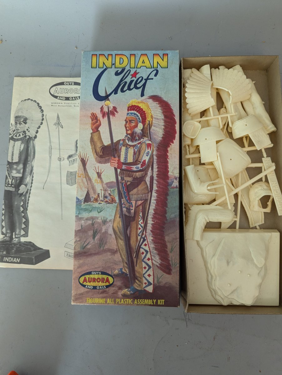 Aurora Indian Chief Figurine Plastic Assembly Kit 417-98 Vintage Model Unbuilt