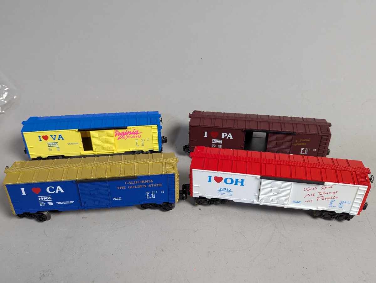 Lionel O-Gauge I Love Boxcar Collection from 1990s - Pennsylvania Virginia California Ohio