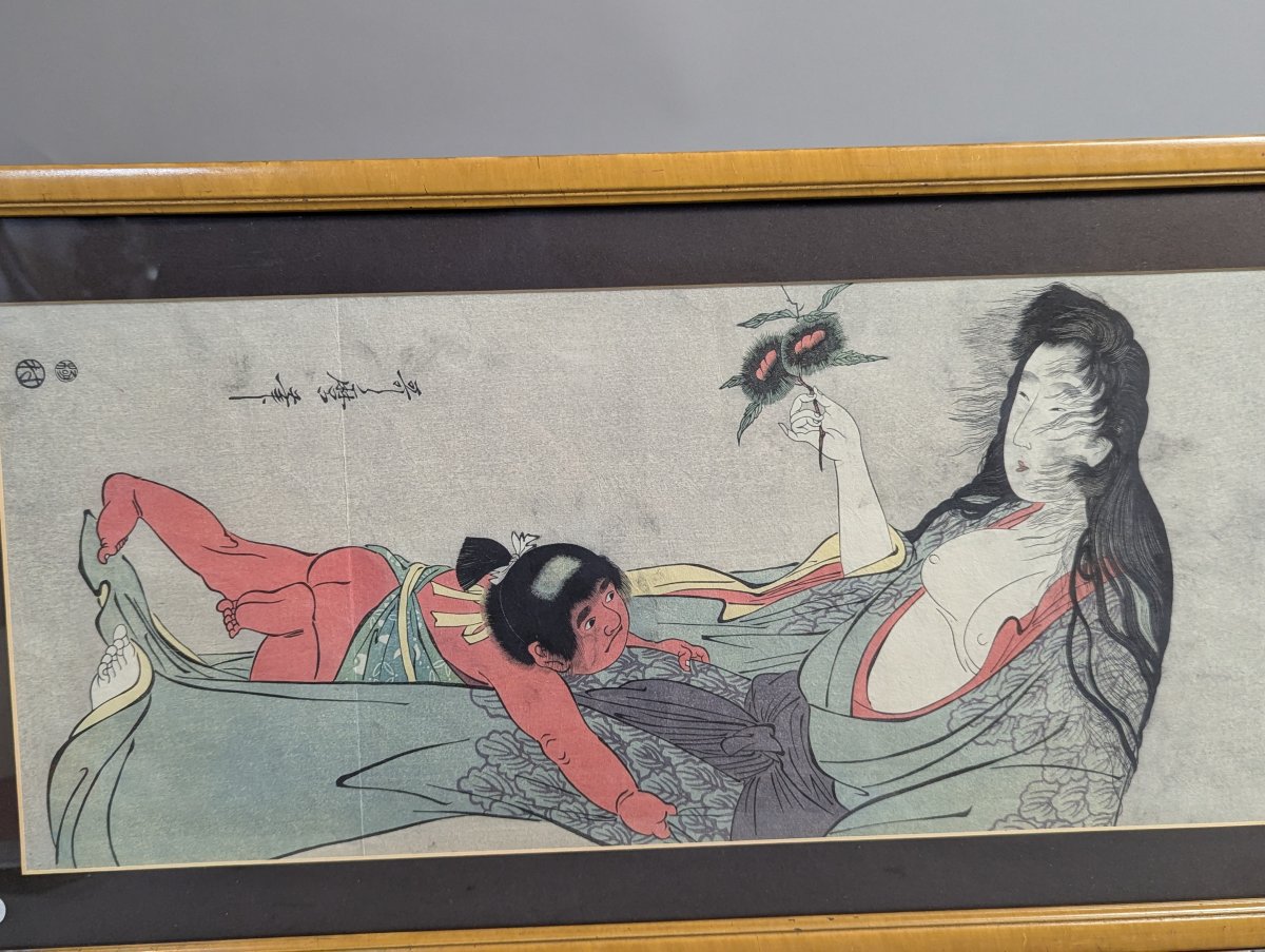 Reproduction Japanese Woodblock Print 'Yamauba and Kintaro with Chestnuts' by Kitagawa Utamaro