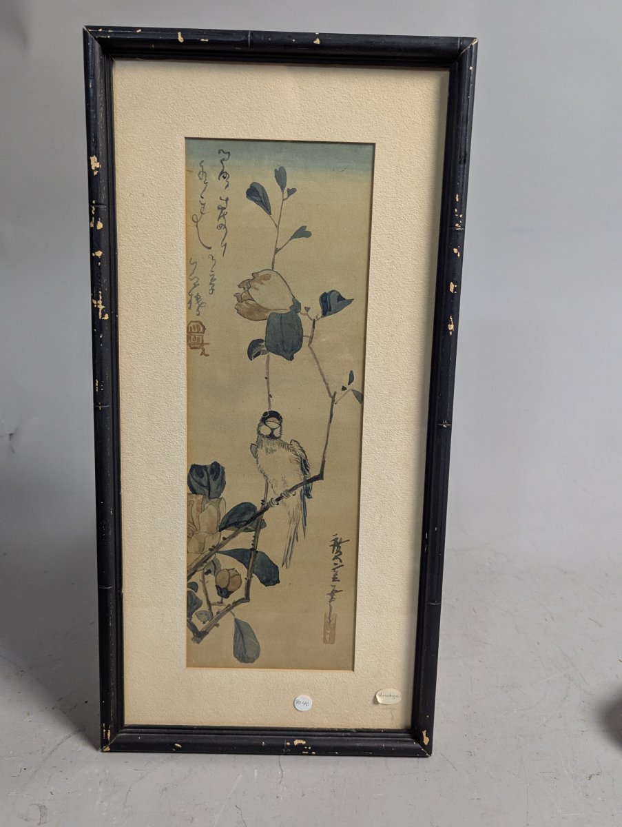 Reproduction Japanese Woodblock Print Varied Tit on Camellia Branch by Utagawa Hiroshige