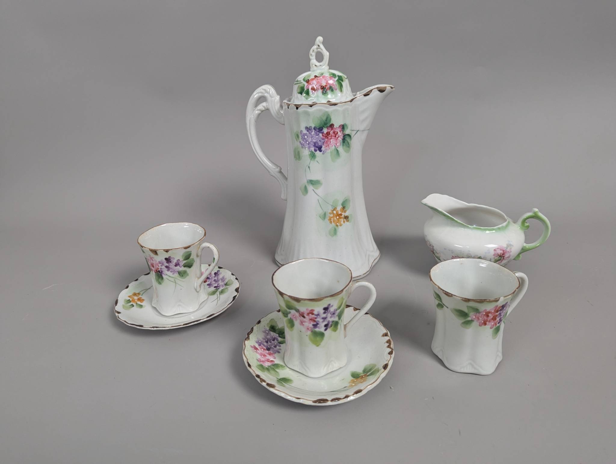 Hand Painted Japan Coffee Set with Floral Design