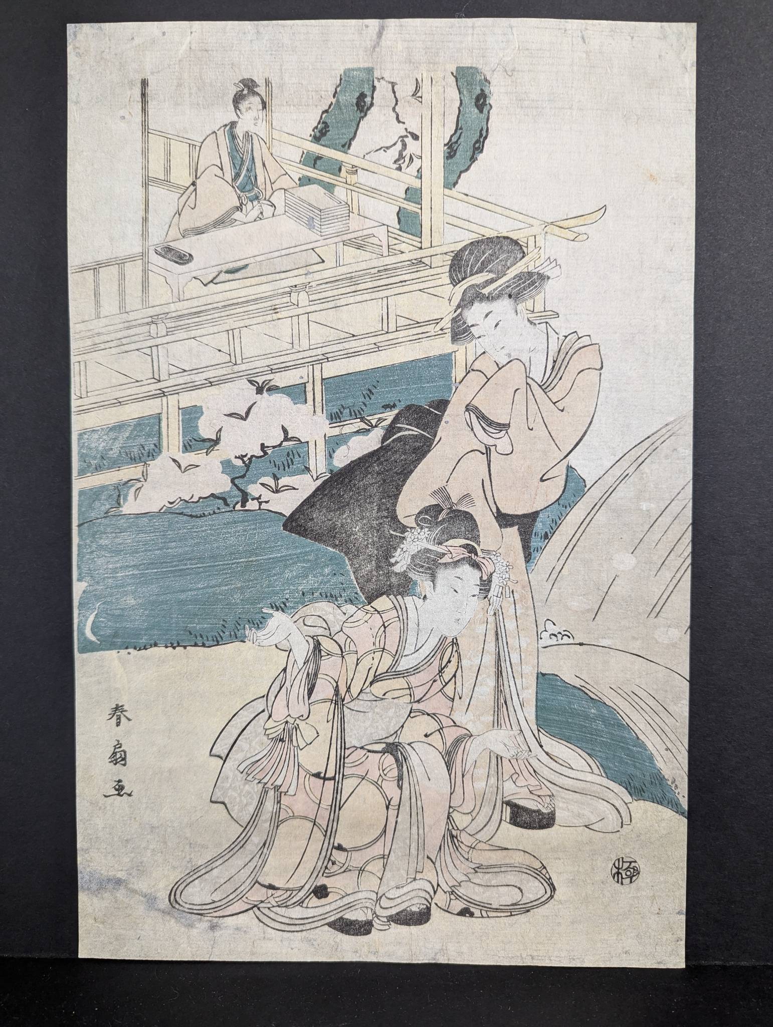 Japanese Woodblock Print by Katsukawa Shunsen Depicting Three Women  Original 19th Century