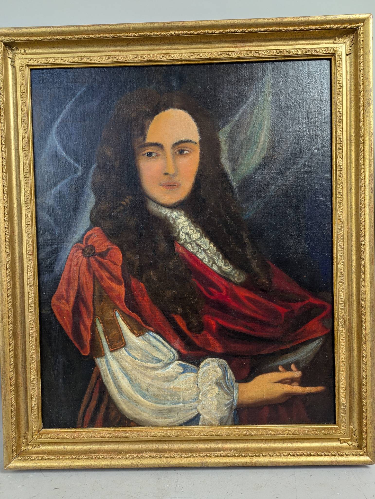 Oil Painting on Board Depicting a Noblemann in Ornate Attire