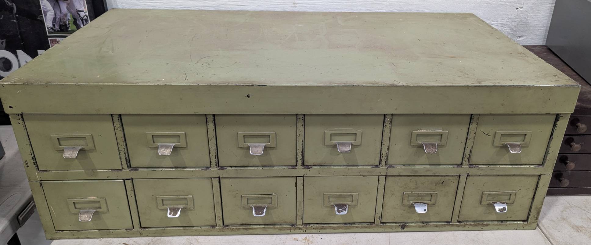 Vintage Industrial Green Steel Multi Drawer Storage Cabinet