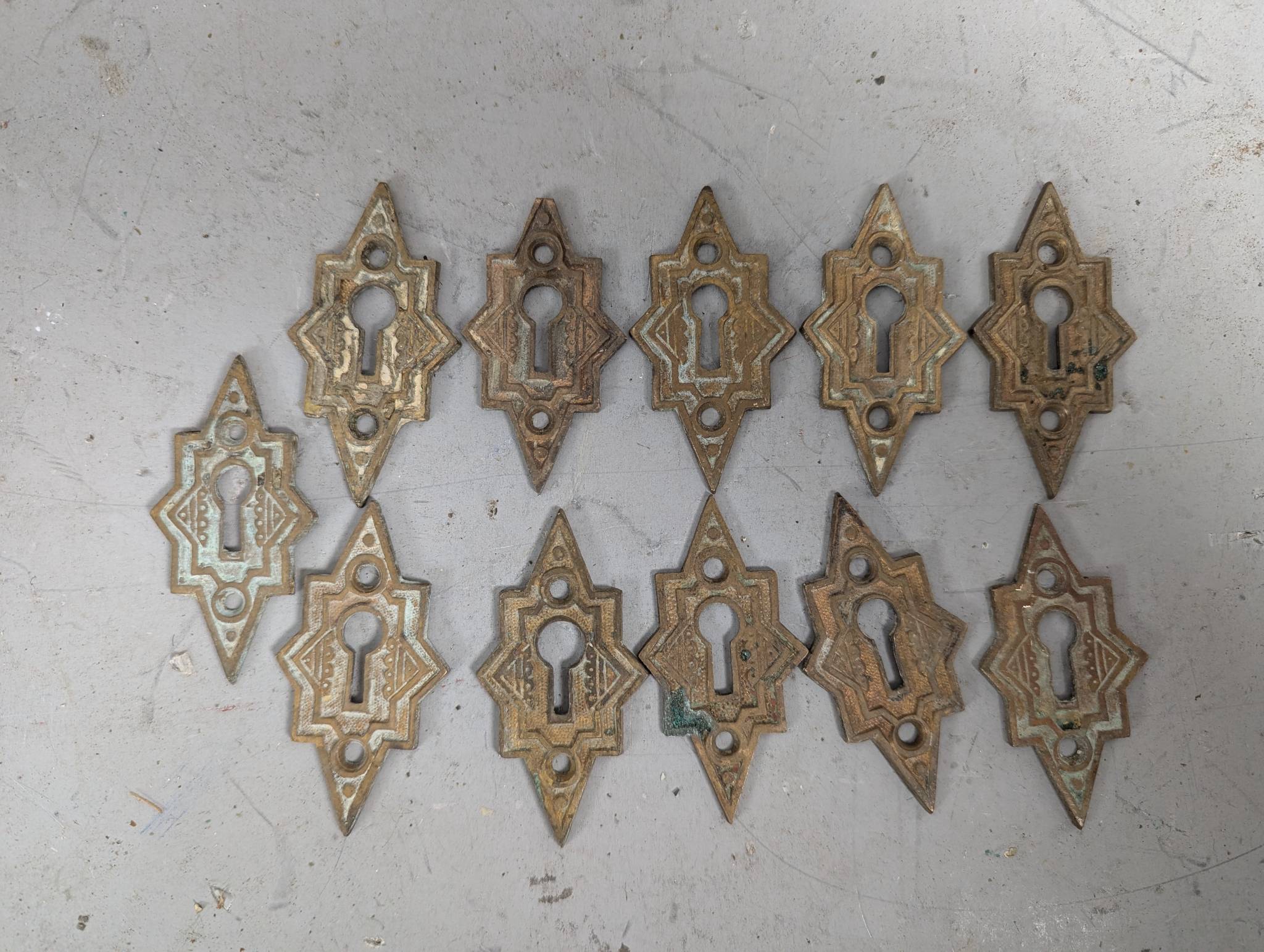 11 Antique Victorian Brass Key Hole Covers