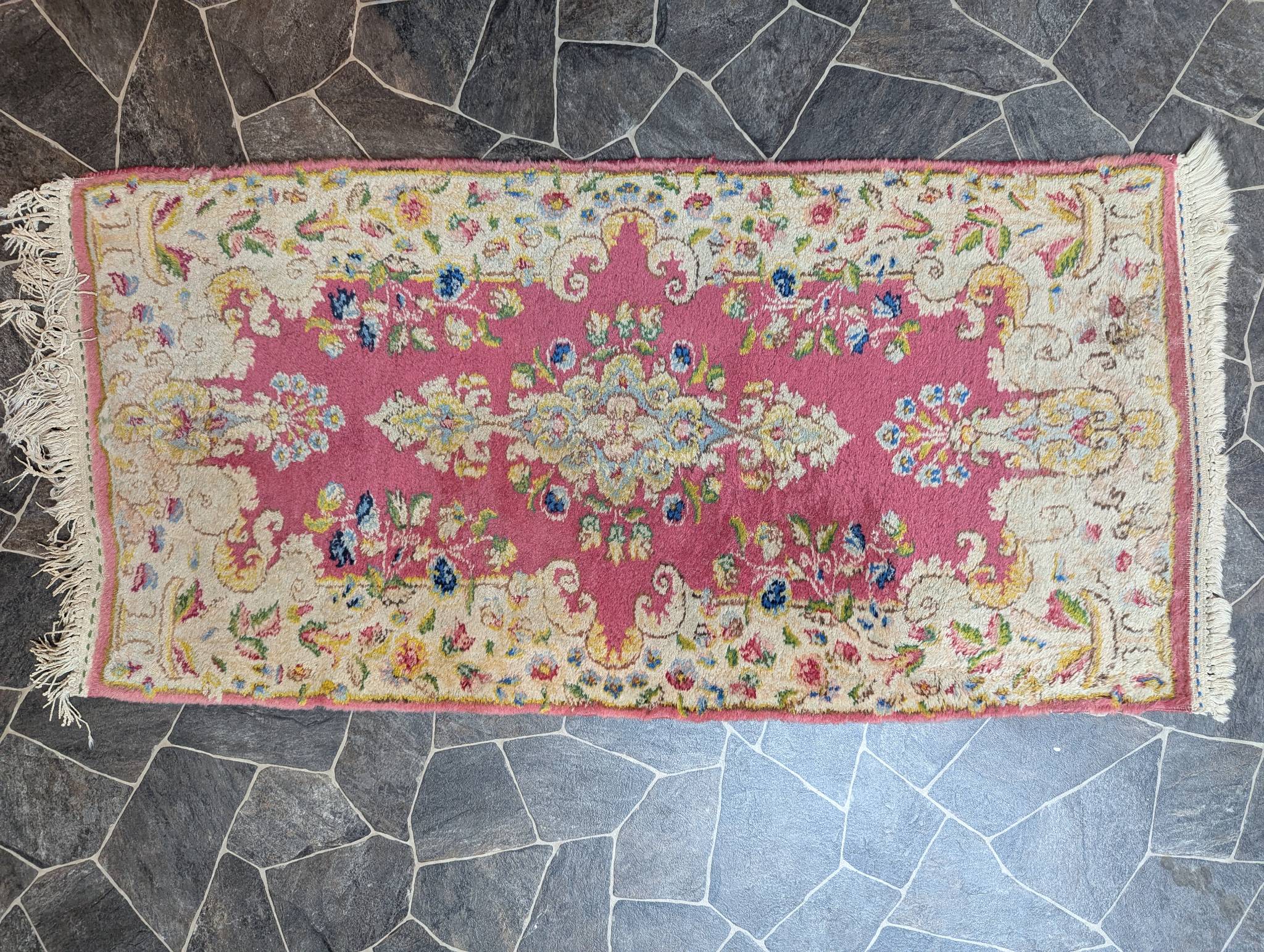 Pink Aubusson-Style Rug with Floral Medallion Design