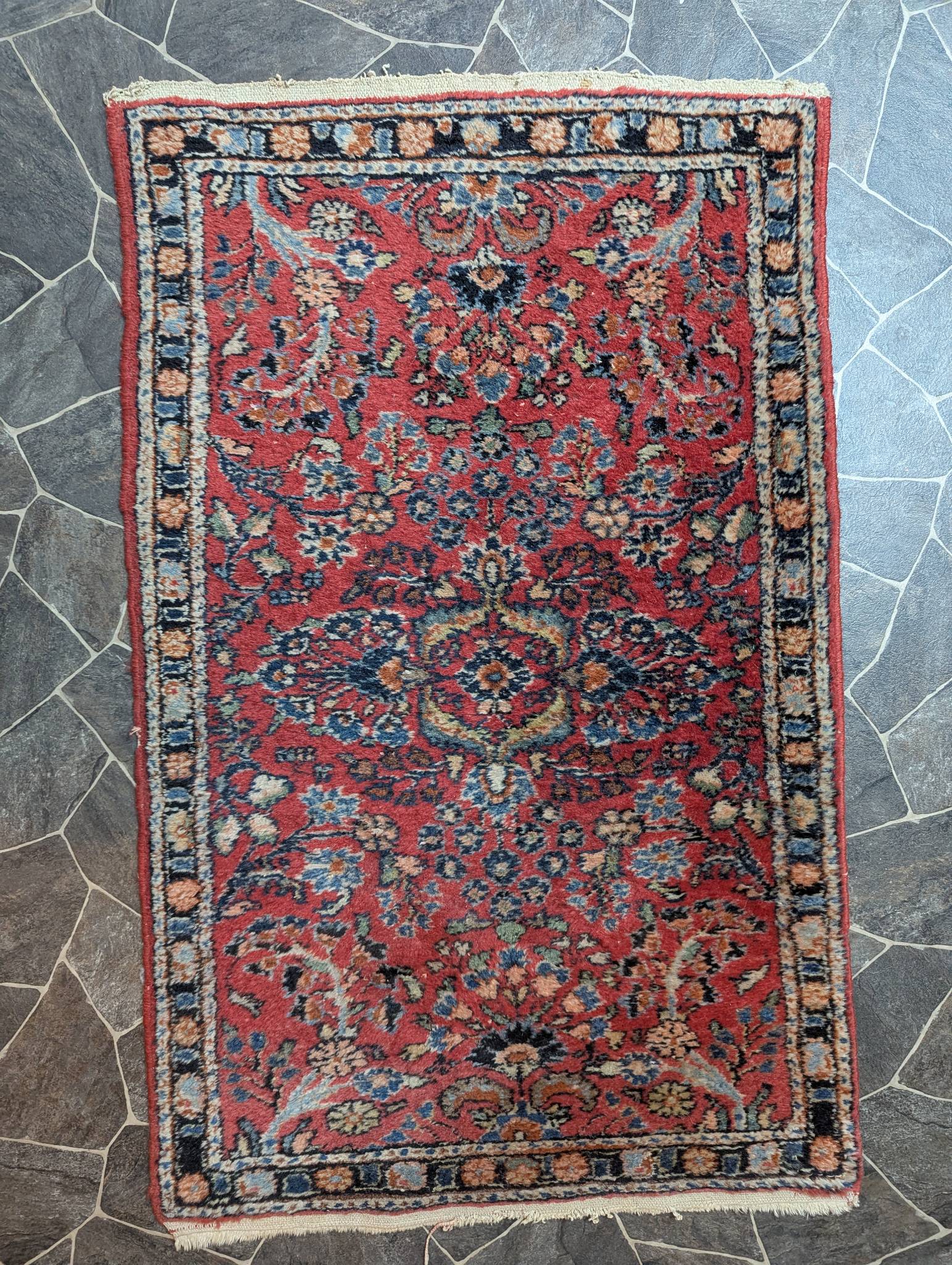 Vintage Sarouk Persian Rug with Floral Design on Red Field