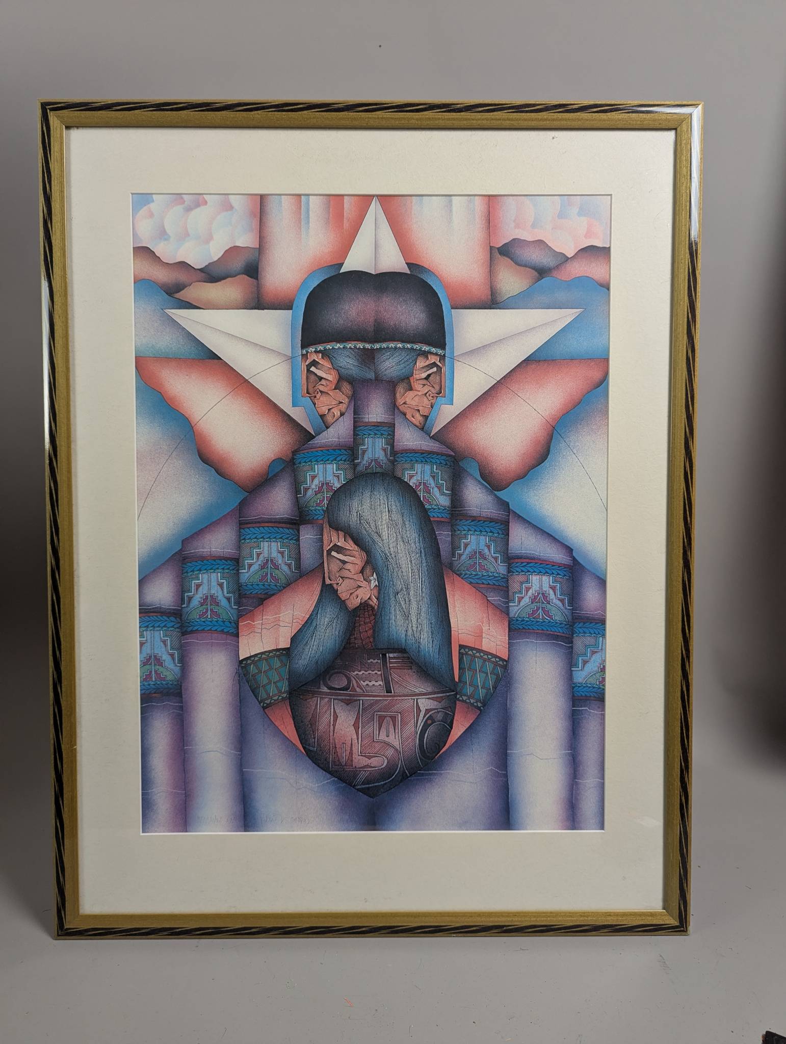 Framed Serigraph Art Print Titled 5 Wise Men by Amado Maurilio Pena Jr