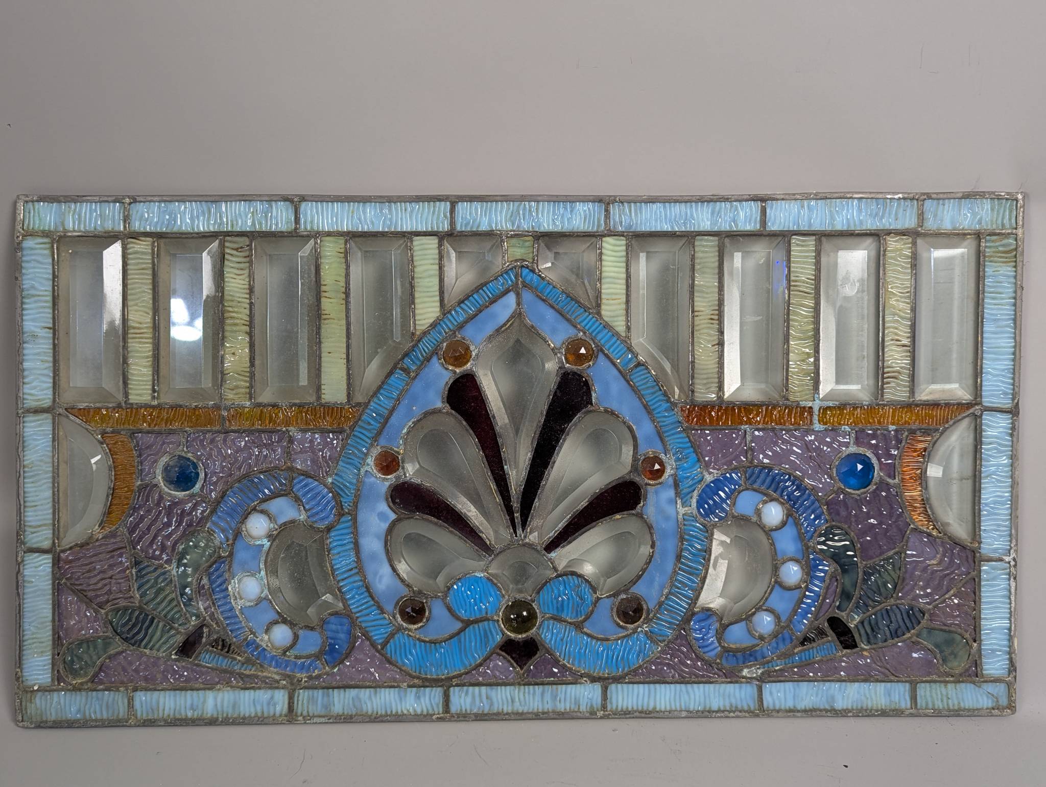 Antique Victorian Stained and Leaded Glass Transom Window Panel