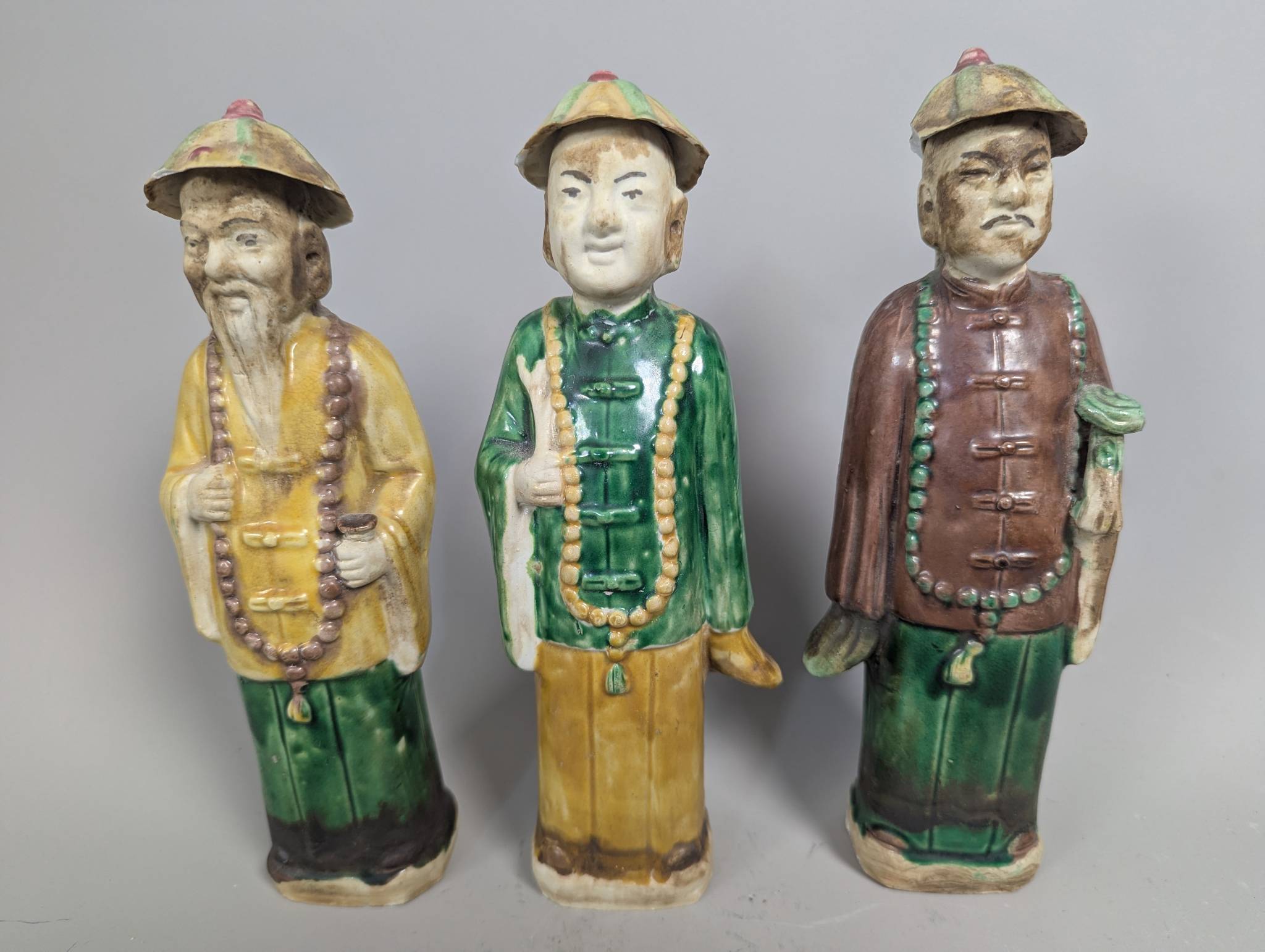 Three Chinese Porcelain Fu Lu Shou Figurines in Glazed Finish