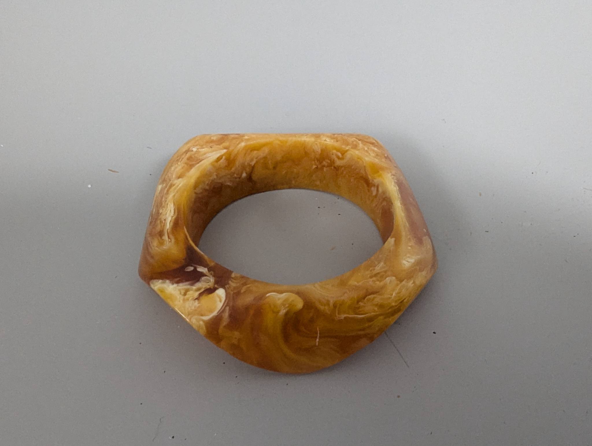 Vintage Yellow Marbled Lucite Bangle Bracelet with Asymmetrical Shape