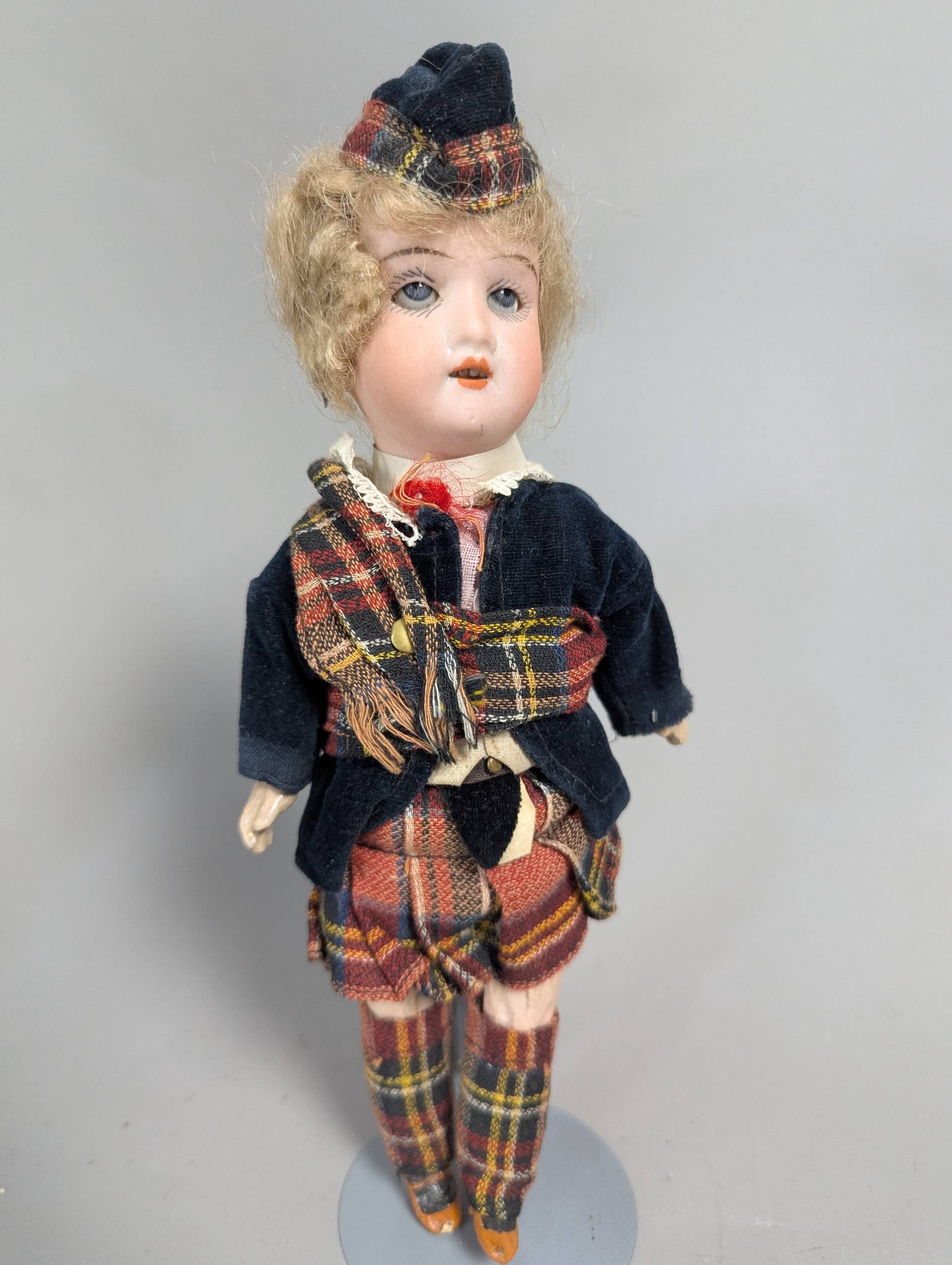 Antique German Bisque-Head Doll in Traditional Scottish Attire