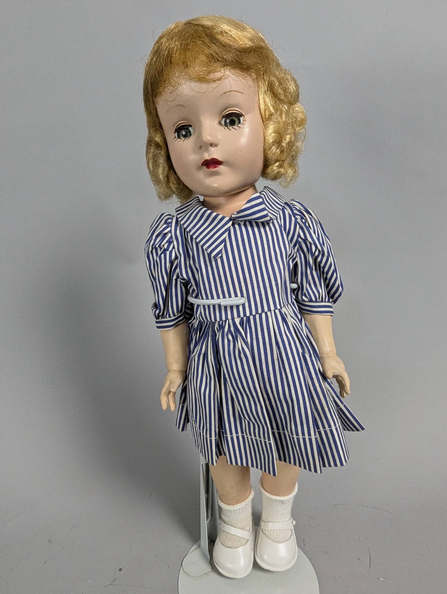 Ideal Doll P 91 with Blonde Hair and Striped Dress