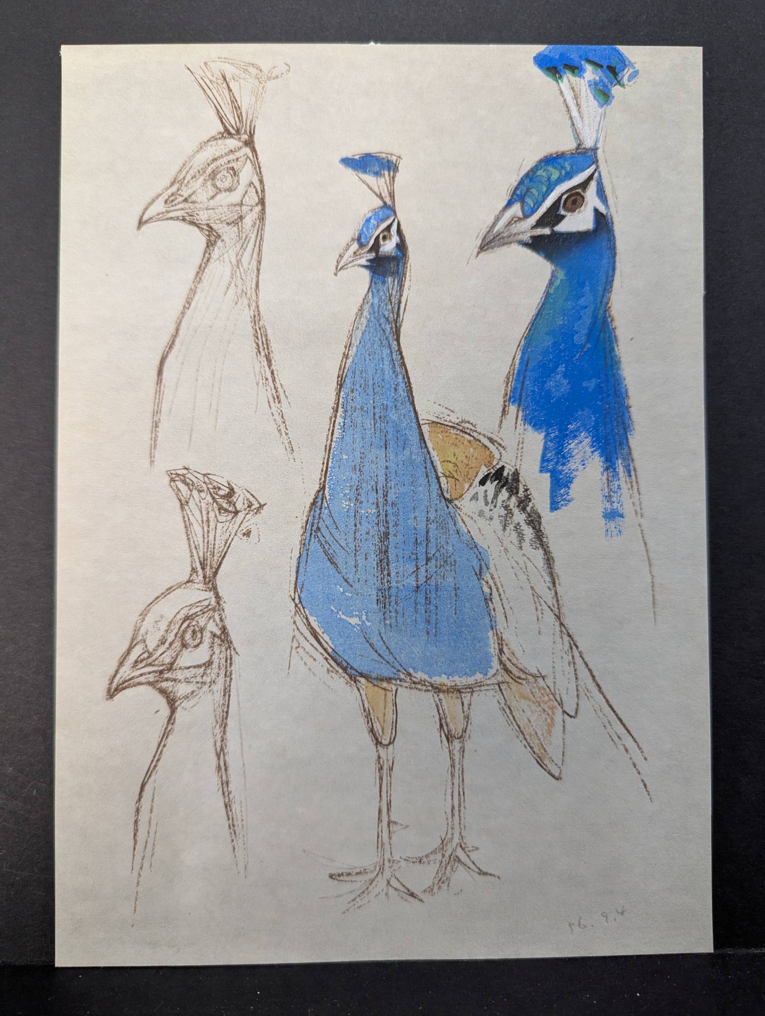 Japanese Woodblock Print by Sugiyama Yasushi Depicting Peacocks, 1958