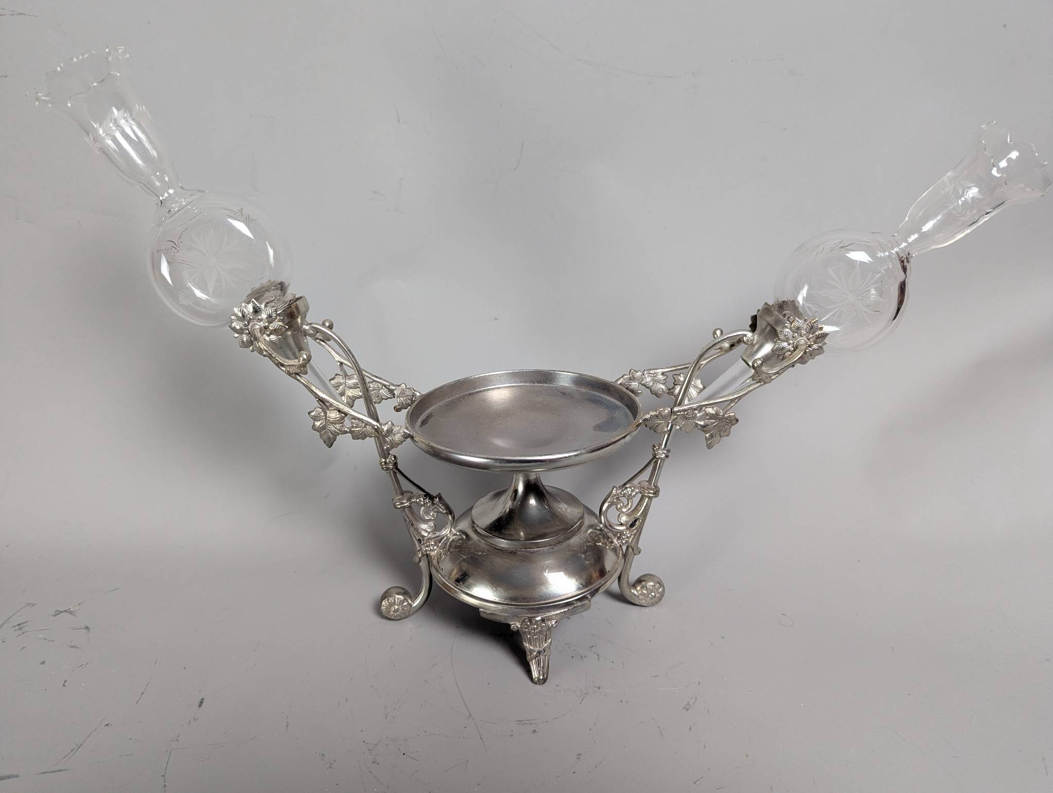 Silver Plate Epergne with Glass Inserts