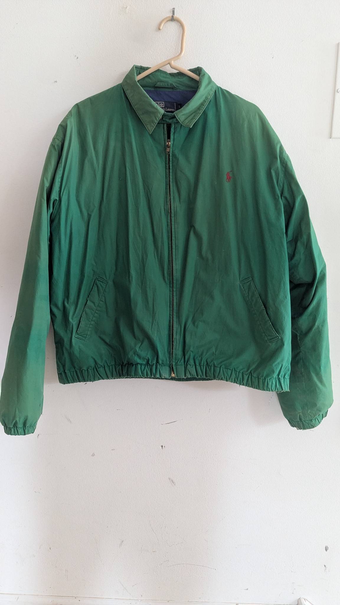 Vintage Polo by Ralph Lauren Green Jacket with Zip Closure and Elastic Hem