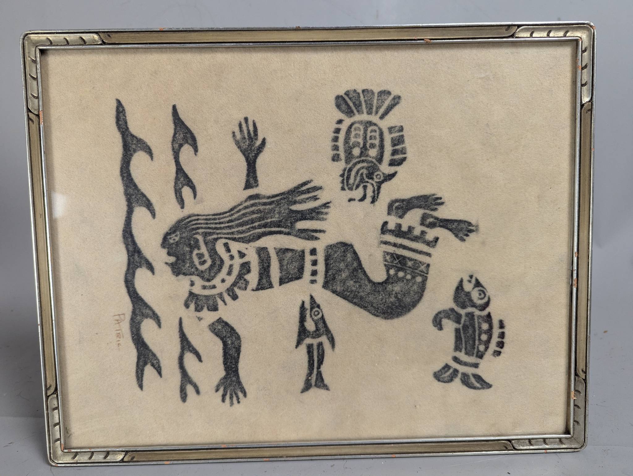 Mid-Century Modernist Tribal Abstract Hand-Pulled Print Signed Patric