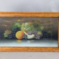 Antique Pastel Still Life Depiction of Fruit Featuring Grapes and Melon