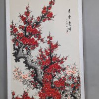 Chinese Scroll Painting of Red New Year Flowers 1925