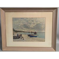 Vintage Framed Print of Claude Monet's The Beach at Sainte-Adresse
