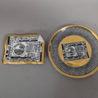Piero Fornasetti Porcelain Plate &  Ashtray with Continental Currency Design