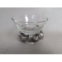 Van Haute Belgian .950 Silver Bear Candy Dish with Glass Bowl Collectible Decor