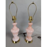 Mid-Century Pink Spatter Glass Table Lamps Pair Vintage Working Condition
