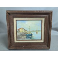 Vintage J. Martin Nautical Oil Painting Framed Coastal Scene 8 x 10 Art Decor