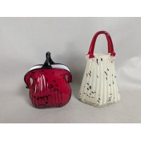 Stunning Murano-Style Art Glass Purse Vases Red Black White Decorative Pair