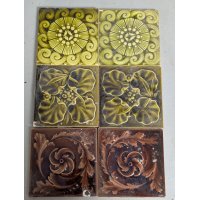 Antique Victorian Aesthetic Movement Ceramic Tile Collection with Corner Chips