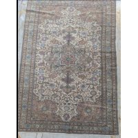 Vintage Turkish Hereke Carpet Ivory Background Hand-Knotted Art Decor c. 1940