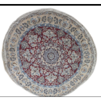 Persian Nain Style Round Rug with Floral Design Cherry Tomato Red 6'1" Diameter