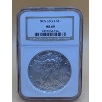 2005 American Silver Eagle $1 Coin NGC MS 69 Adolph A. Weinman John Mercanti Design