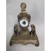 Victorian Revival Spelter Mantel Clock with Dog Figurines Decorative Home Accent