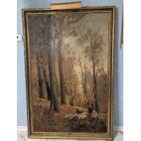 Lajos Karpathy Hungarian Oil Painting Shepherdess with Flock Pastoral Scene