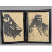 Aldo Luongo Decorative Prints Man and Child The Embrace Matched Pair 1969