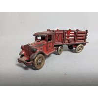 Vintage Champion Cast Iron Stake Bed Tractor-Trailer Truck Pre-WWII Collectible Toy