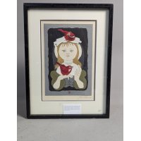 Jun'ichiro Sekino 'Young Girl with Two Cardinals' Japanese Woodblock Print