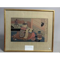 Reproduction Japanese Woodblock Print After Suzuki Harunobu Courtesan Reading to Her Lover