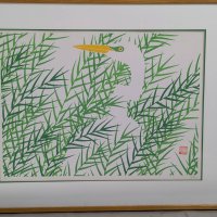 Egret in the Grass Limited Edition Serigraph by Ikki Matsumoto