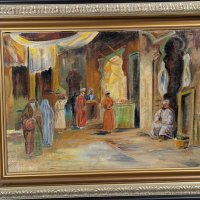 Oil Painting of Casablanca Market Scene Signed P Claire 1949