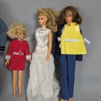 1960s Barbie Dolls with Ken, Skipper, and Midge Plus Stand