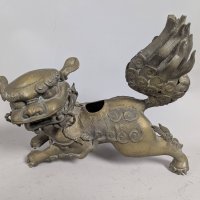 Chinese Bronze Foo Dog Incense Burner with Sculpted Details