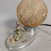Vintage Art Deco Table Lamp with Etched Glass Globe and Figurine