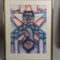 Framed Serigraph Art Print Titled 5 Wise Men by Amado Maurilio Pena Jr