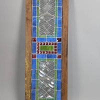 Victorian Stained Glass Panel in Wooden Frame Featuring Tree of Life Pattern