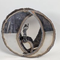 1976 Ron Isaacson Laser Cut Polished Metal Sculpture With Solder Figure